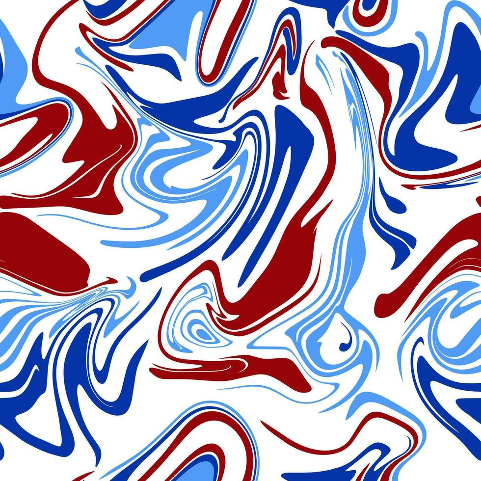 Vector seamless pattern of abstract fluid psychedelic stripes and lines red and blue colors