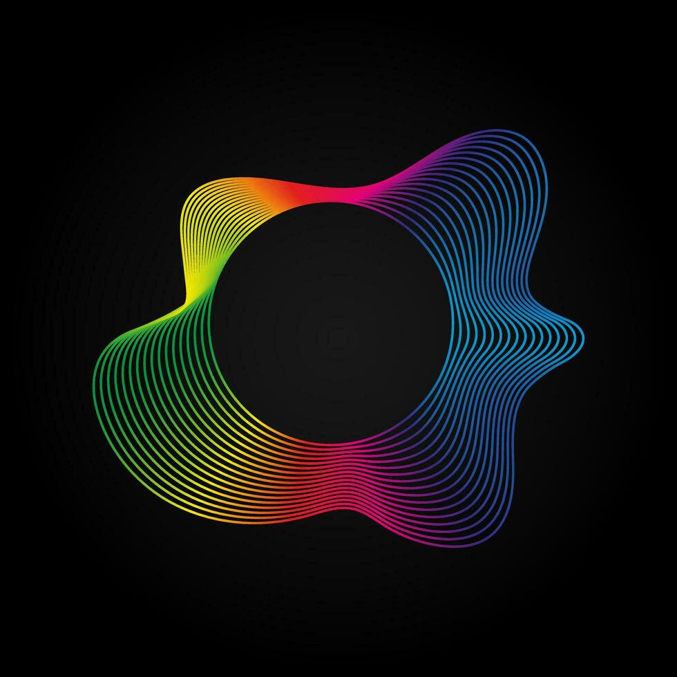 Voice music waves equalizer, Abstract wavy rainbow radio wave icon on dark. Vector sound symbol