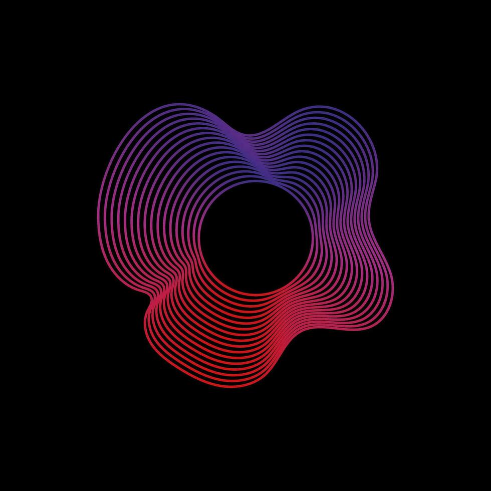 Wavy linear abstract sound wave. Neon round music sound wave for equalizer. Radial sound wave curve with light particles. Clipart of colorful radio frequency sound lines. Vector illustration