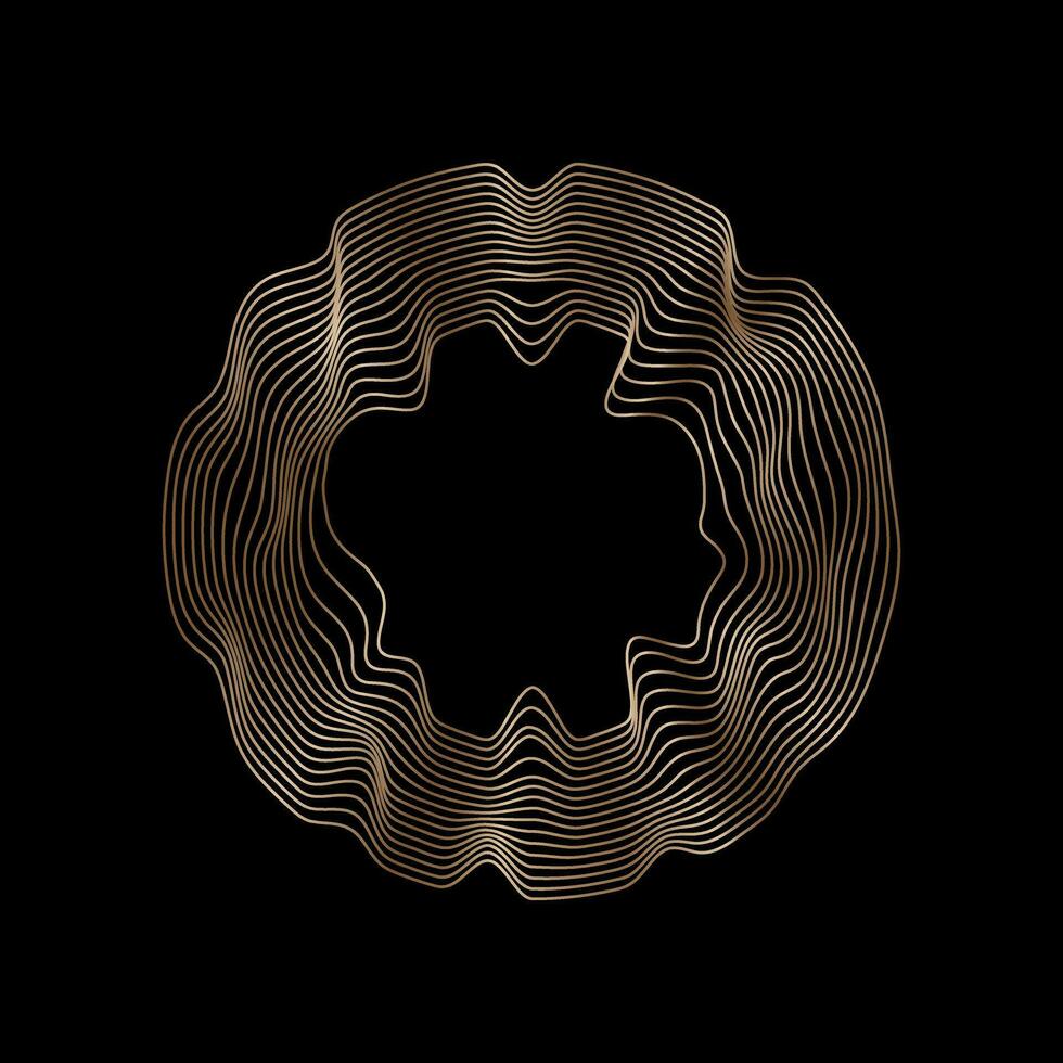 Abstract sphere flowing light line wave gold gradient isolated on black background. Vector in the concept of artificial intelligence technology 3d object, science, music, modern