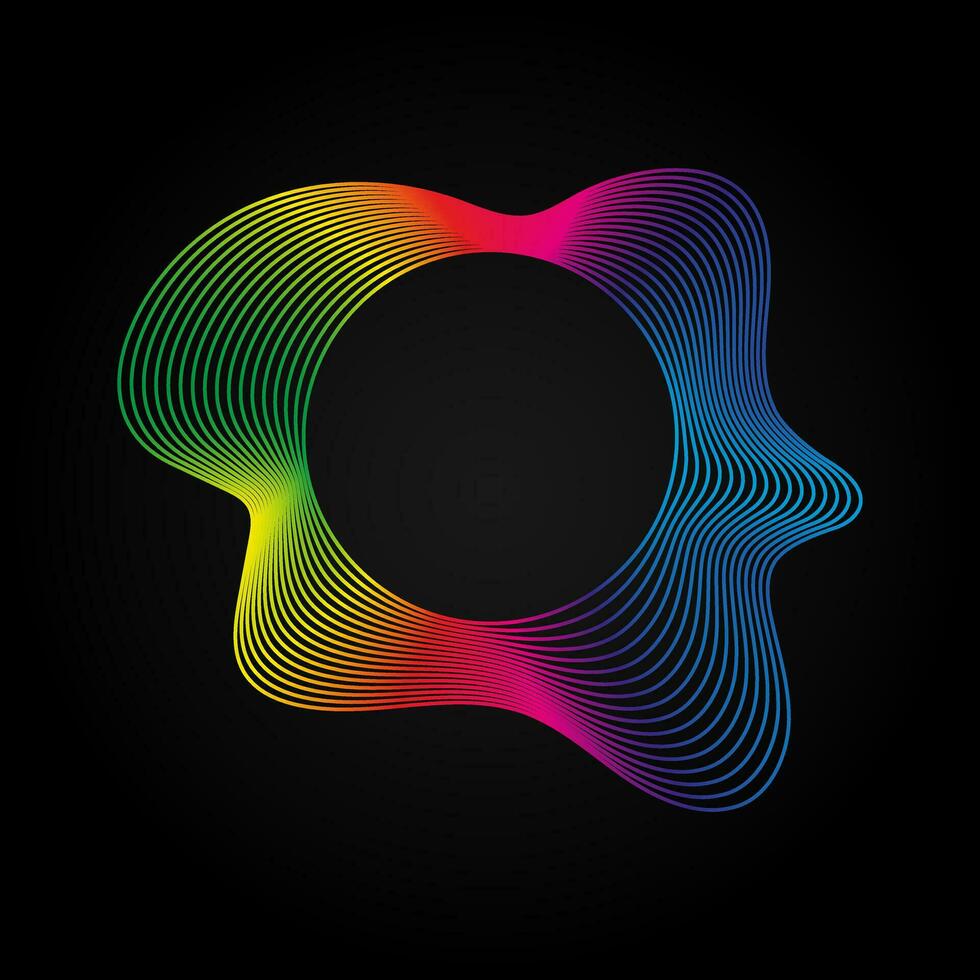 Voice music waves equalizer, Abstract wavy rainbow radio wave icon on dark. Vector sound symbol