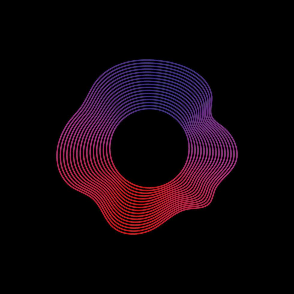 Wavy linear abstract sound wave. Neon round music sound wave for equalizer. Radial sound wave curve with light particles. Clipart of colorful radio frequency sound lines. Vector illustration