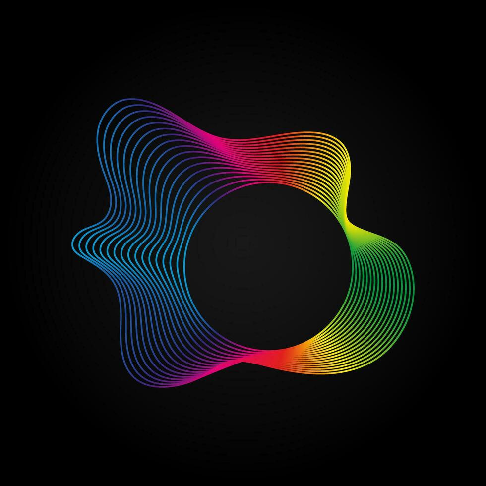 Voice music waves equalizer, Abstract wavy rainbow radio wave icon on dark. Vector sound symbol