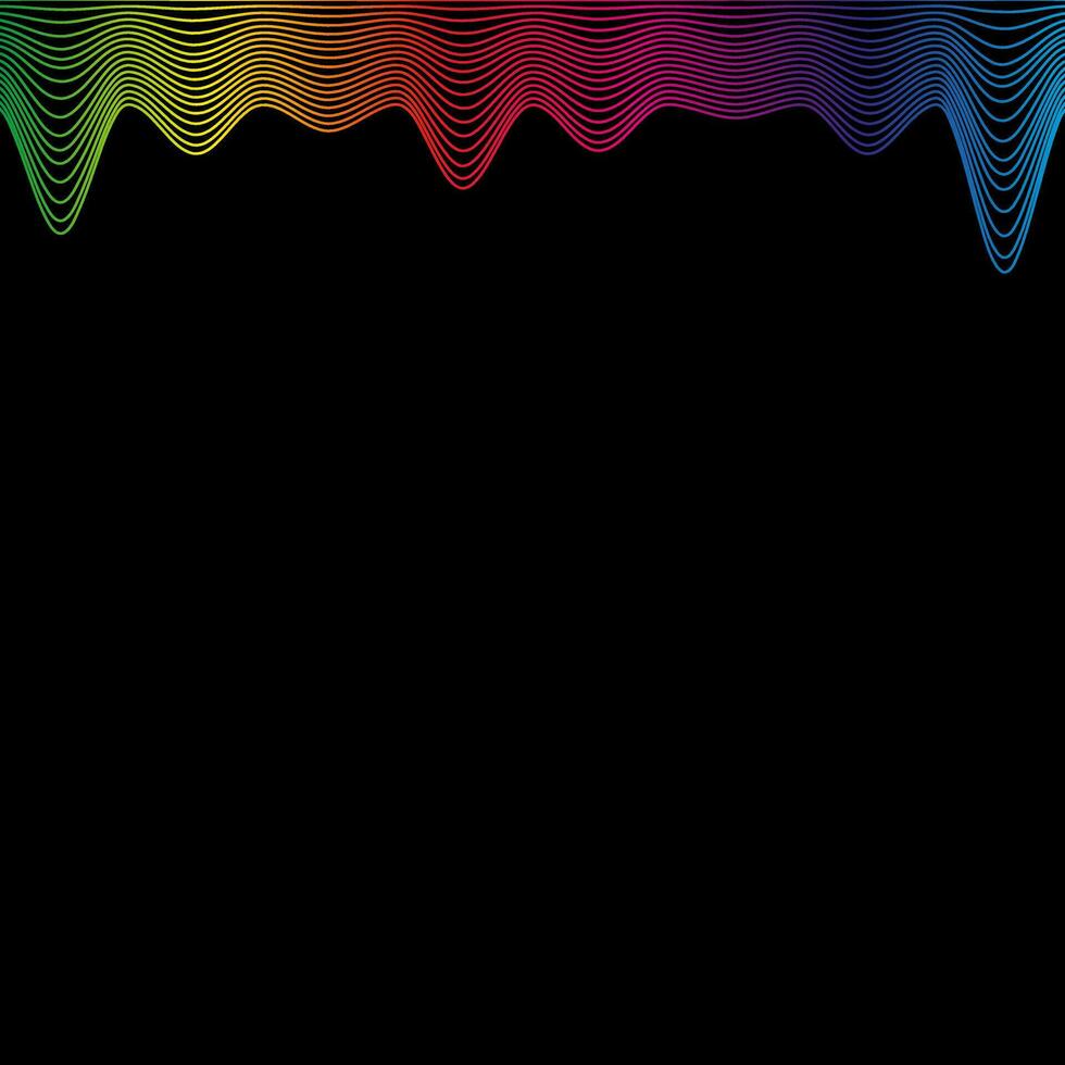 Rainbow waves line border, template banner latest technology sound vibrations on black. Vector illustration