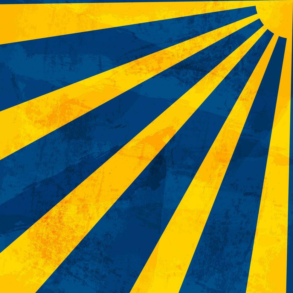 Yellow blue background sun rays retro grunge 60-70 years. Abstract