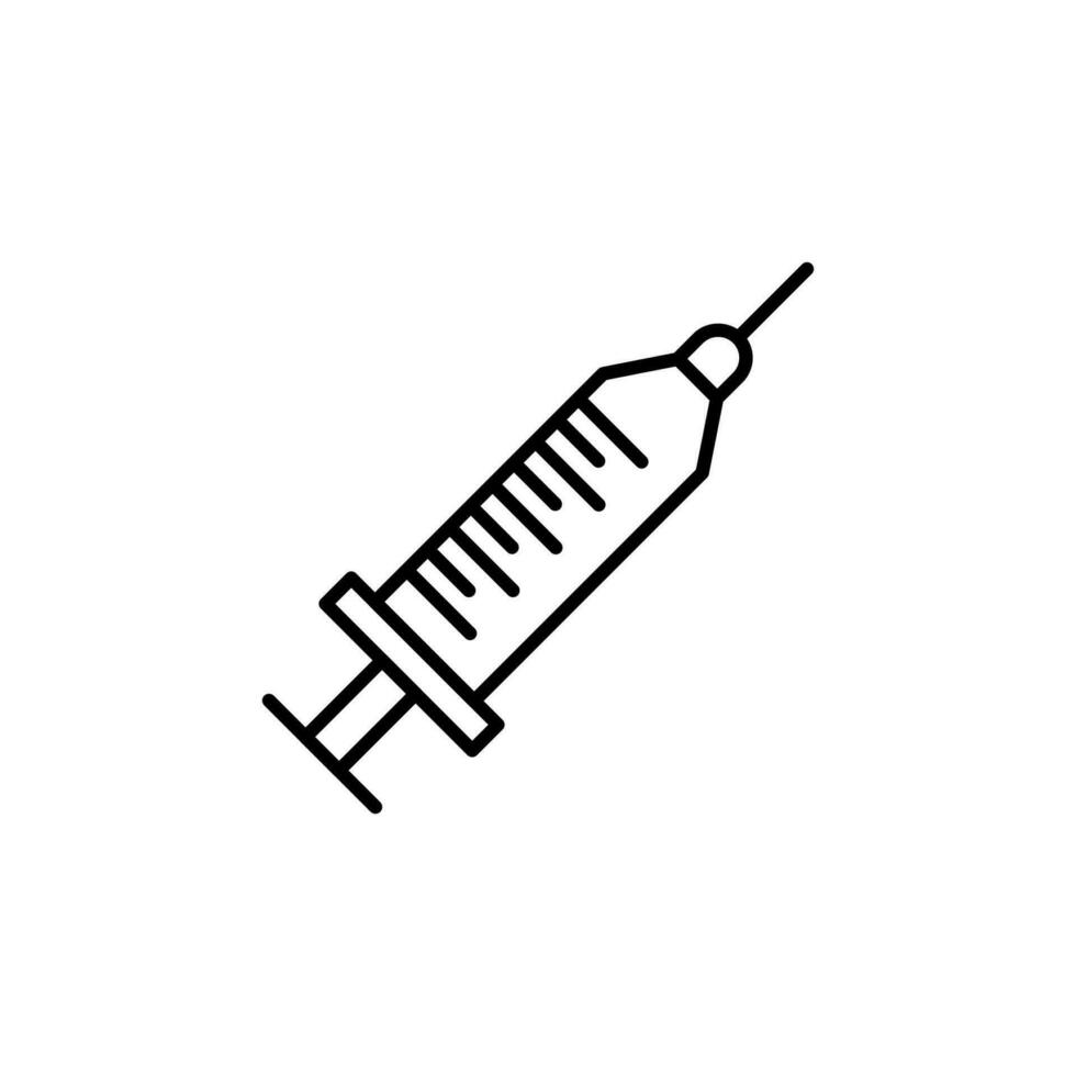 Syringe Vector Line Icon for Adverts. Suitable for books, stores, shops. Editable stroke in minimalistic outline style. Symbol for design