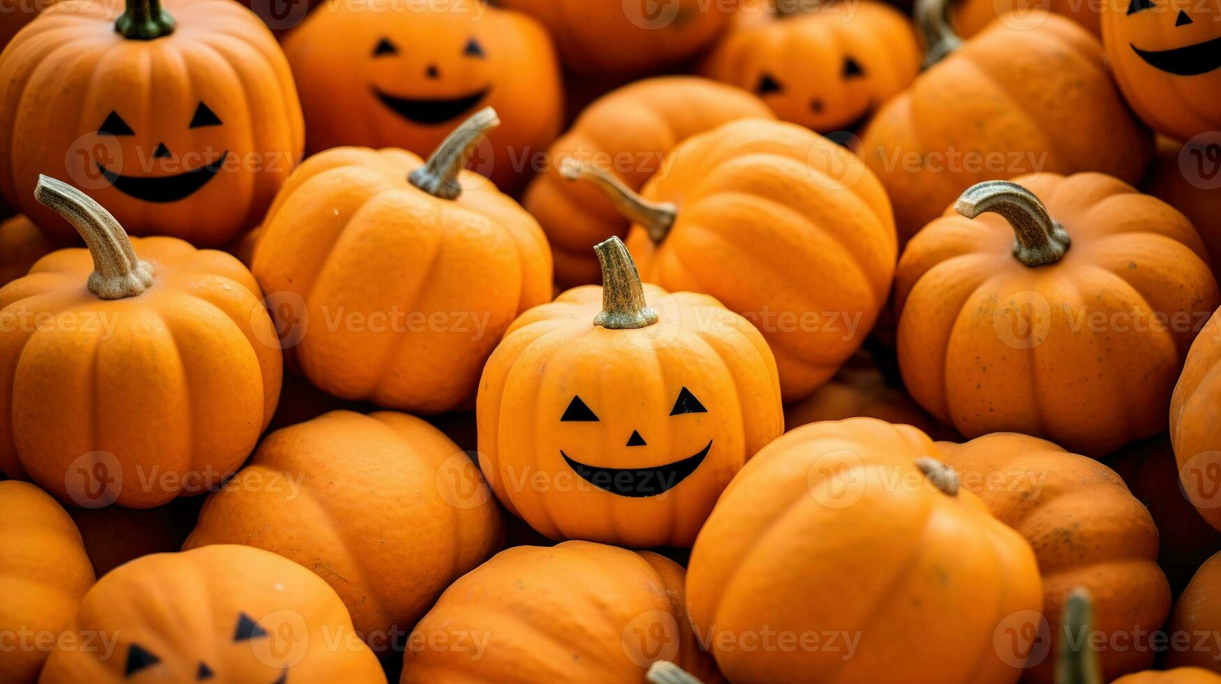 Several mini pumpkins at outdoor farmers market. Generative AI photo