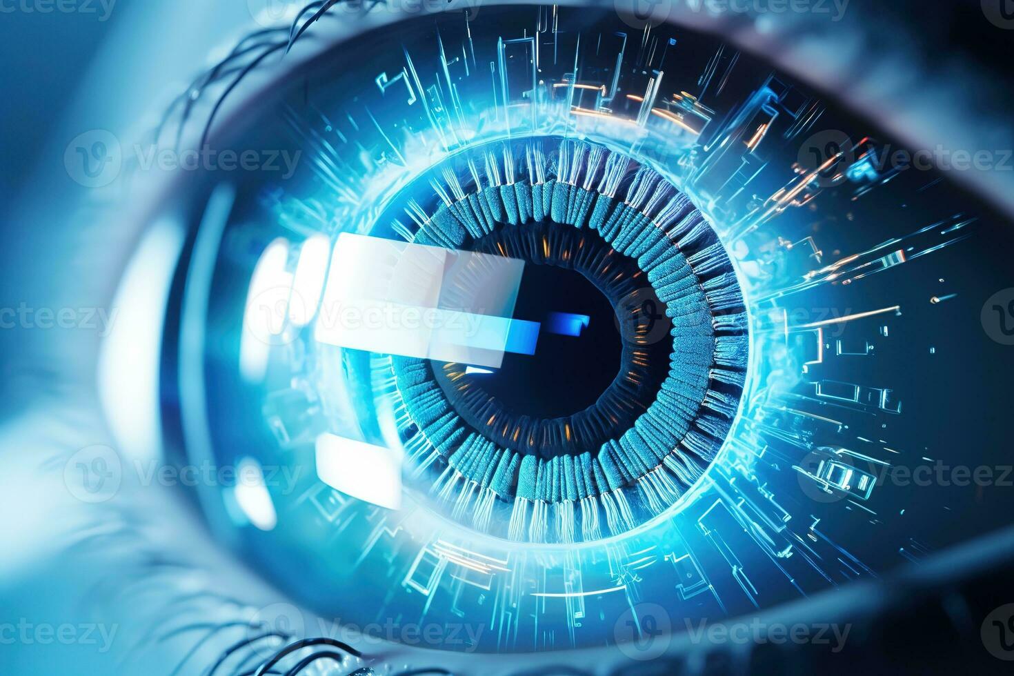 Perfect blue eye macro in a sterile environment and perfect vision in high resolution. The vision of the future and healthy life concept. Generative AI photo