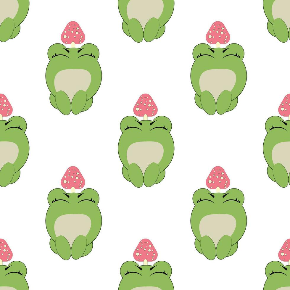 Vector seamless pattern of flat hand drawn frog face head isolated on white background