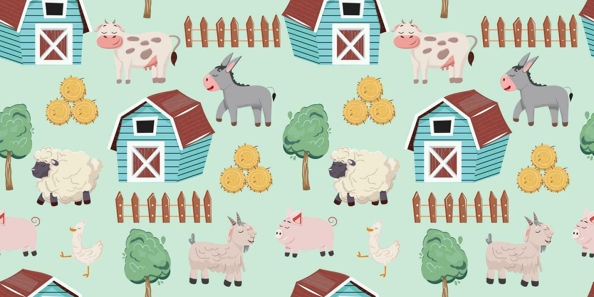 sin costura modelo con granja animales en verde antecedentes vector