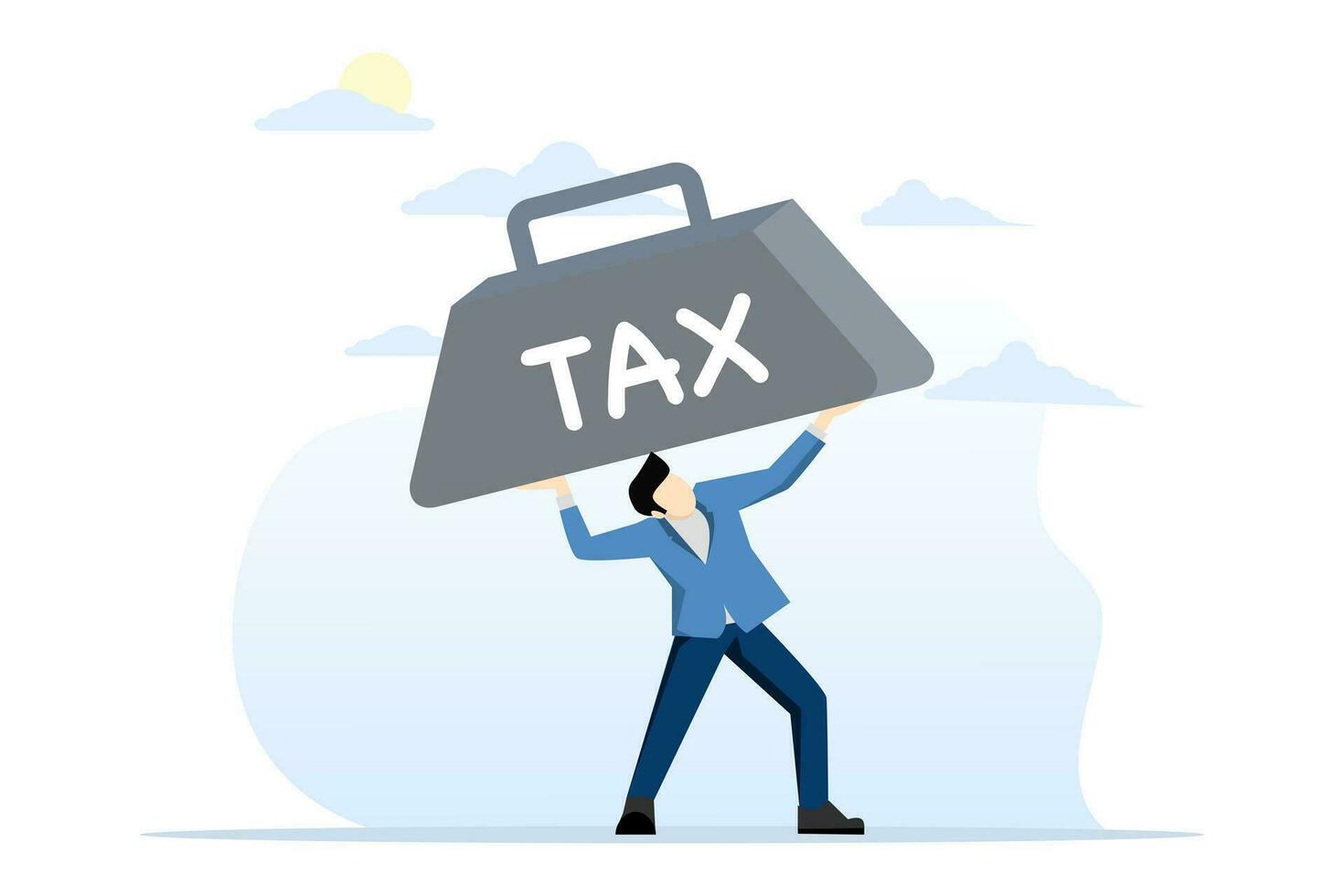 concept of heavy tax burden to pay off, heavy problems or debts, bankruptcy or financial problems, government obligations, entrepreneurs shouldering a heavy burden with the word TAX. vector