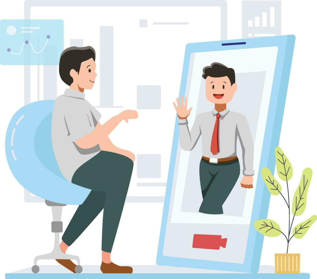 illustration business person making a video call with a businessman, Suitable for Diagrams, Infographics, Book Illustration, Game Asset, And Other Graphic Related Assets vector