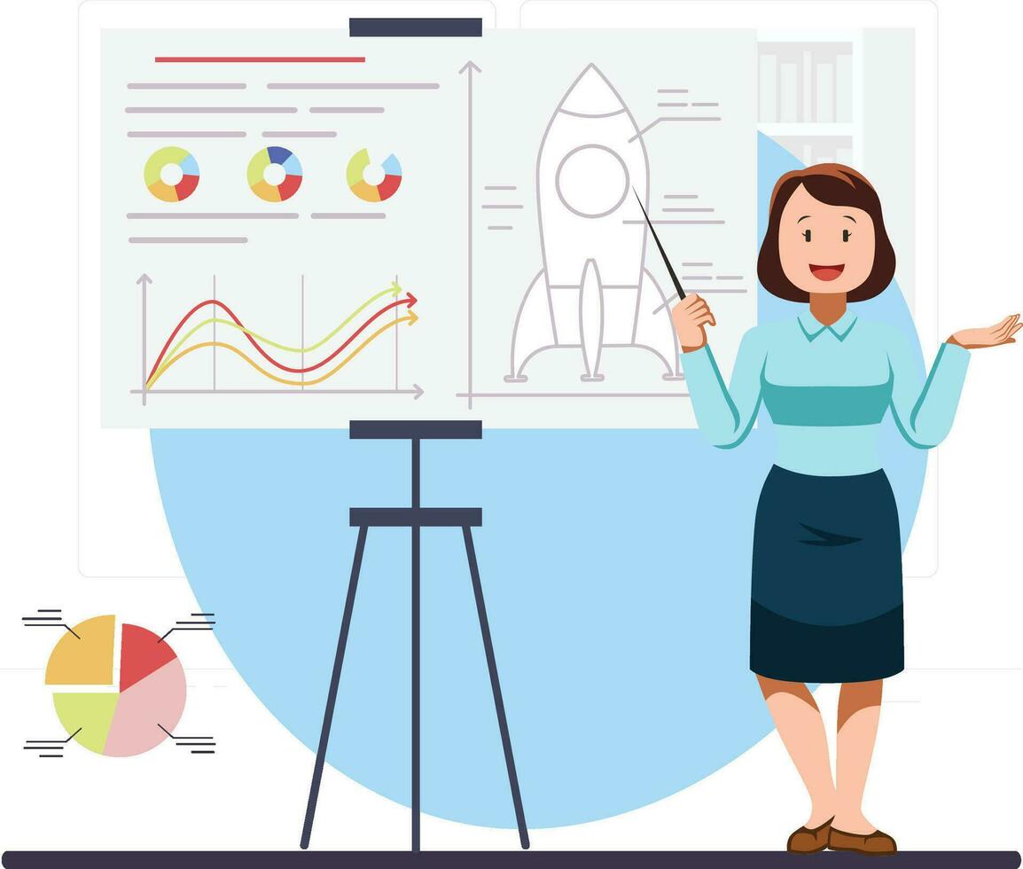 illustration of business woman doing a presentation, Suitable for Diagrams, Infographics, Book Illustration, Game Asset, And Other Graphic Related Assets vector