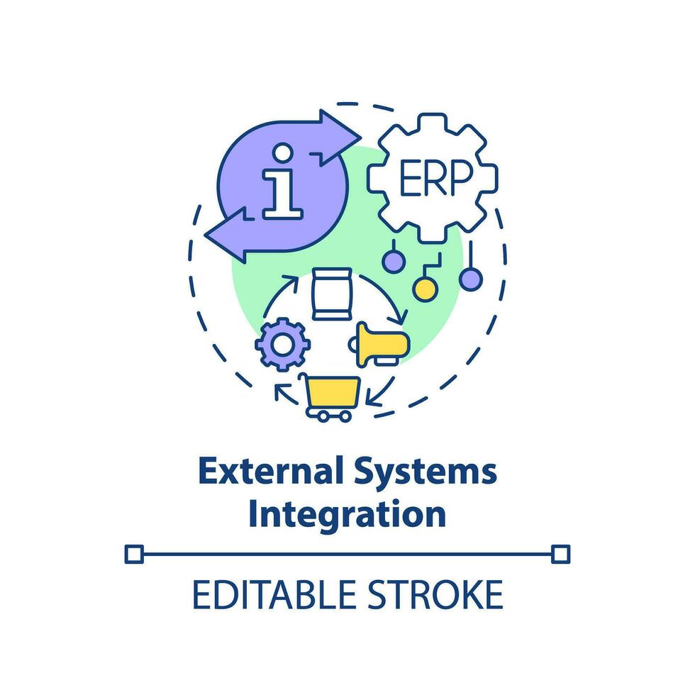 Editable external systems integration icon concept, isolated vector, enterprise resource planning thin line illustration. vector