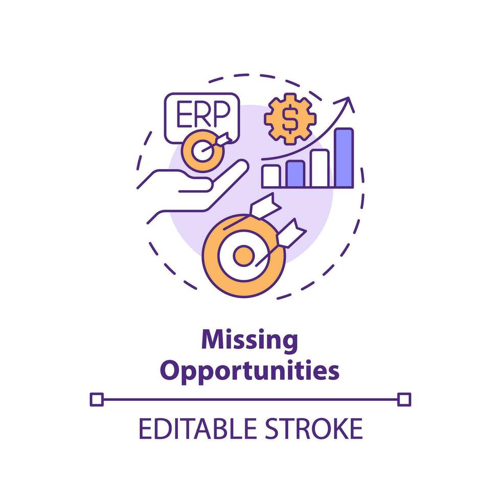 Editable missing opportunities icon concept, isolated vector, enterprise resource planning thin line illustration. vector