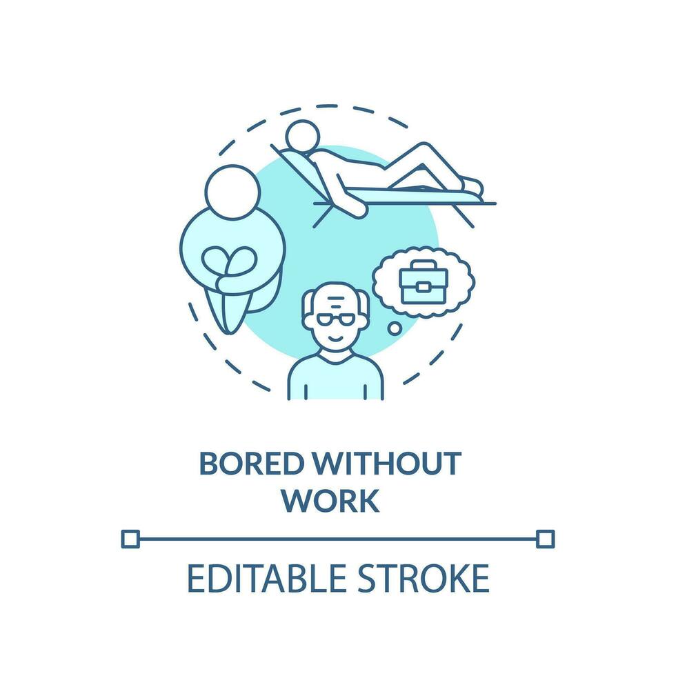 2D editable bored without work thin line icon concept, isolated vector, blue illustration representing unretirement. vector
