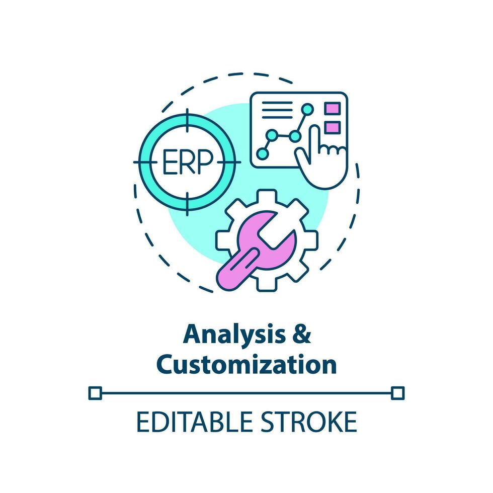 Editable analysis and customization icon concept, isolated vector, enterprise resource planning thin line illustration. vector