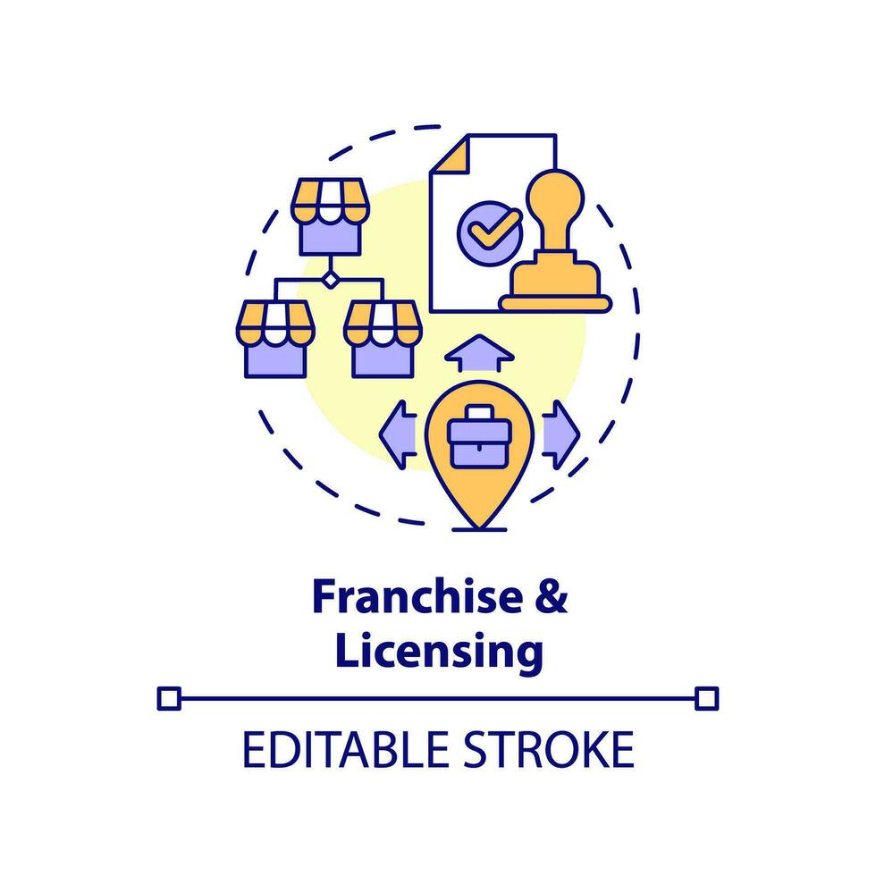 Editable franchise and licensing icon, isolated vector, foreign direct investment thin line illustration. vector