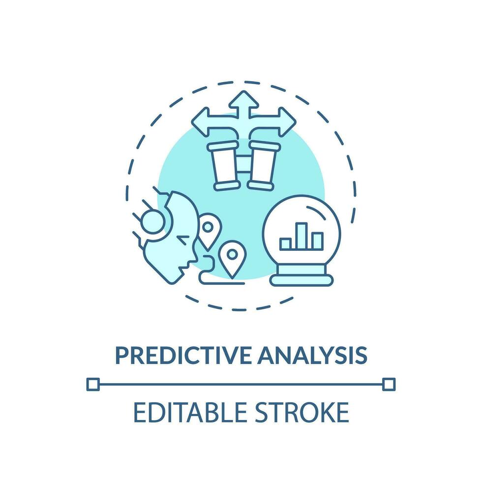 Editable predictive analysis icon concept, isolated vector, AI for SEO blue thin line illustration. vector