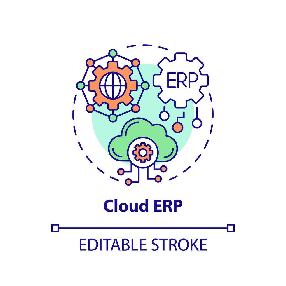 Editable cloud ERP icon concept, isolated vector, enterprise resource planning thin line illustration. vector