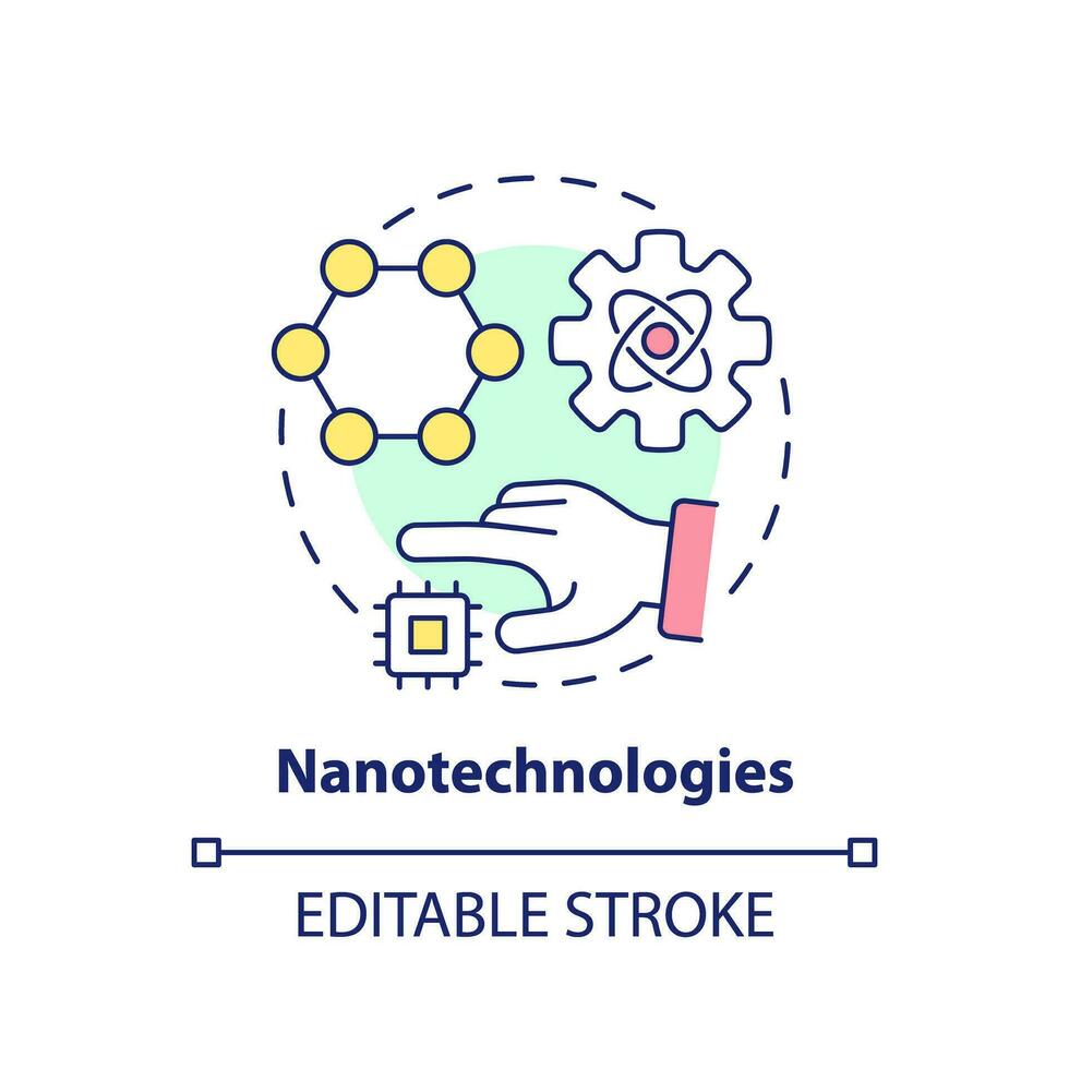 nanotecnologías concepto icono. robotizando tratamiento proceso. entregando medicación a células. tecnológico avanzar resumen idea Delgado línea ilustración. aislado contorno dibujo. editable carrera vector