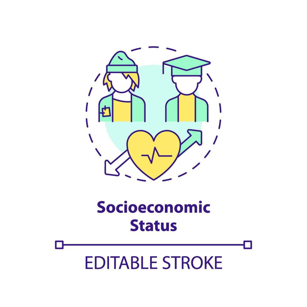 Socioeconomic status concept icon. High risks of disease development for poor patients. Social determinant of health abstract idea thin line illustration. Isolated outline drawing. Editable stroke vector