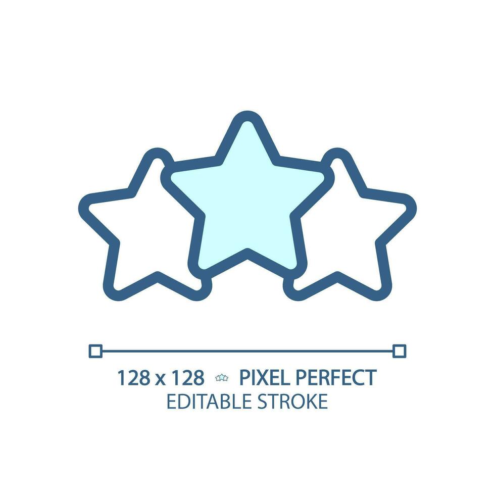 Three stars pixel perfect RGB color icon. Product and service rating. Positive ranking symbol. Customer opinion performance. Isolated vector illustration. Simple filled line drawing. Editable stroke