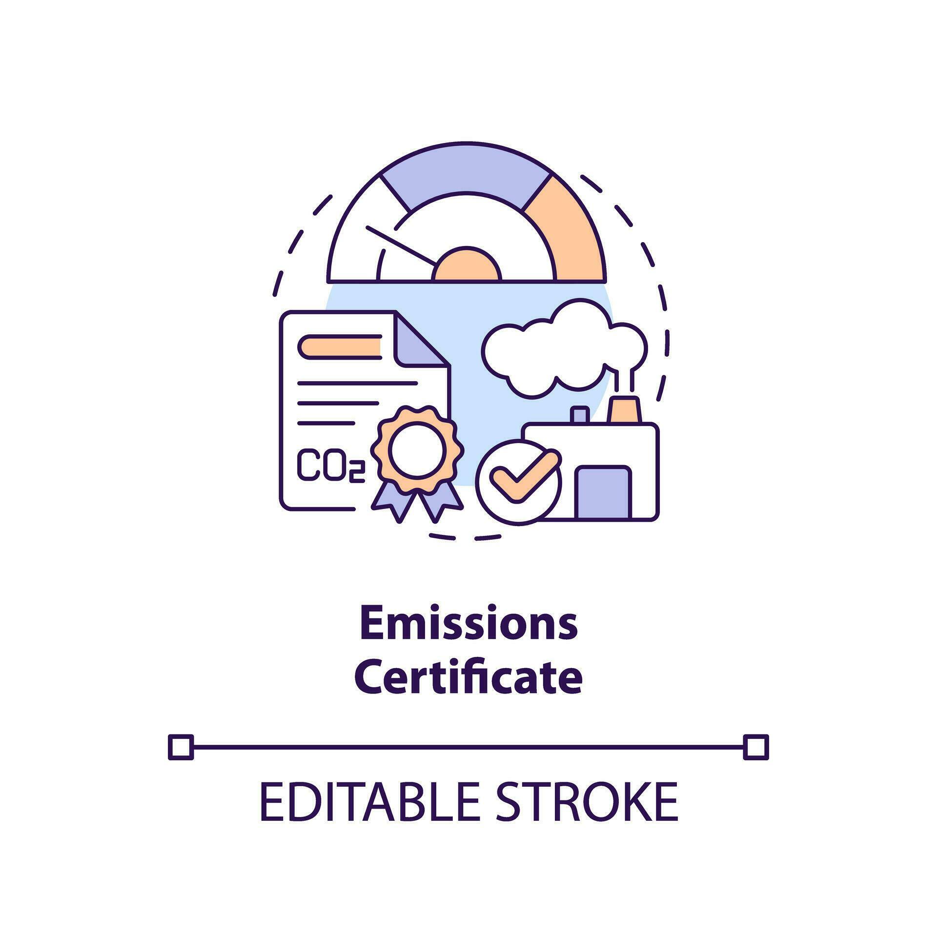 Editable emissions certificate concept, isolated vector, thin line icon