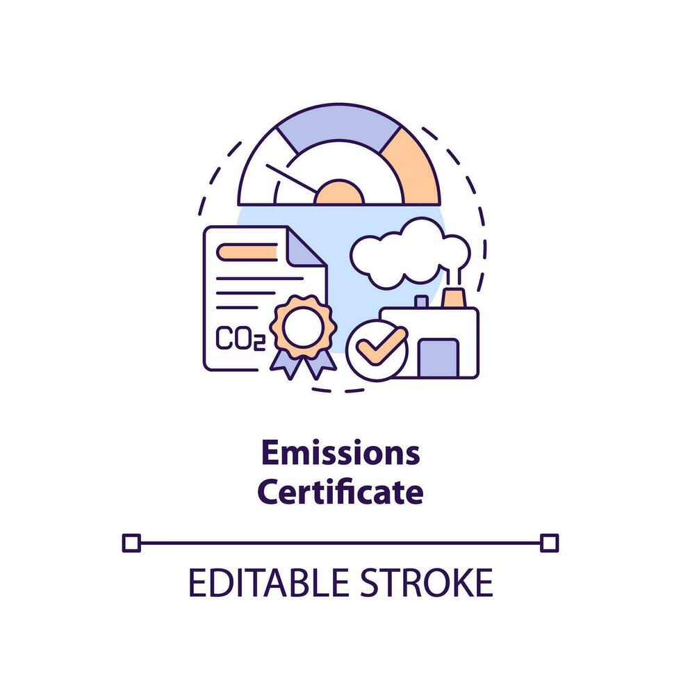 Editable emissions certificate concept, isolated vector, thin line icon representing carbon border adjustment. vector