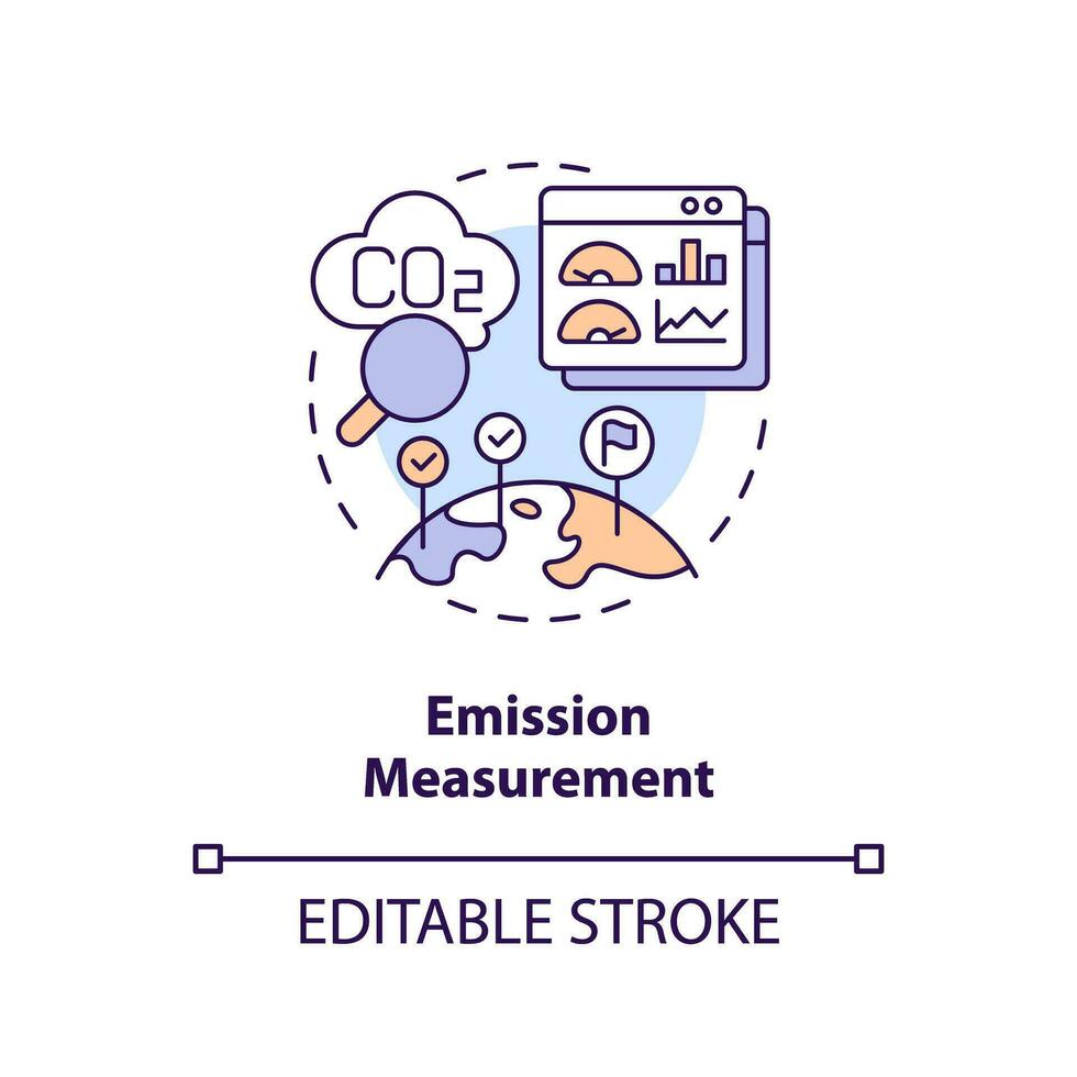 Editable emission measurement concept, isolated vector, thin line icon representing carbon border adjustment. vector