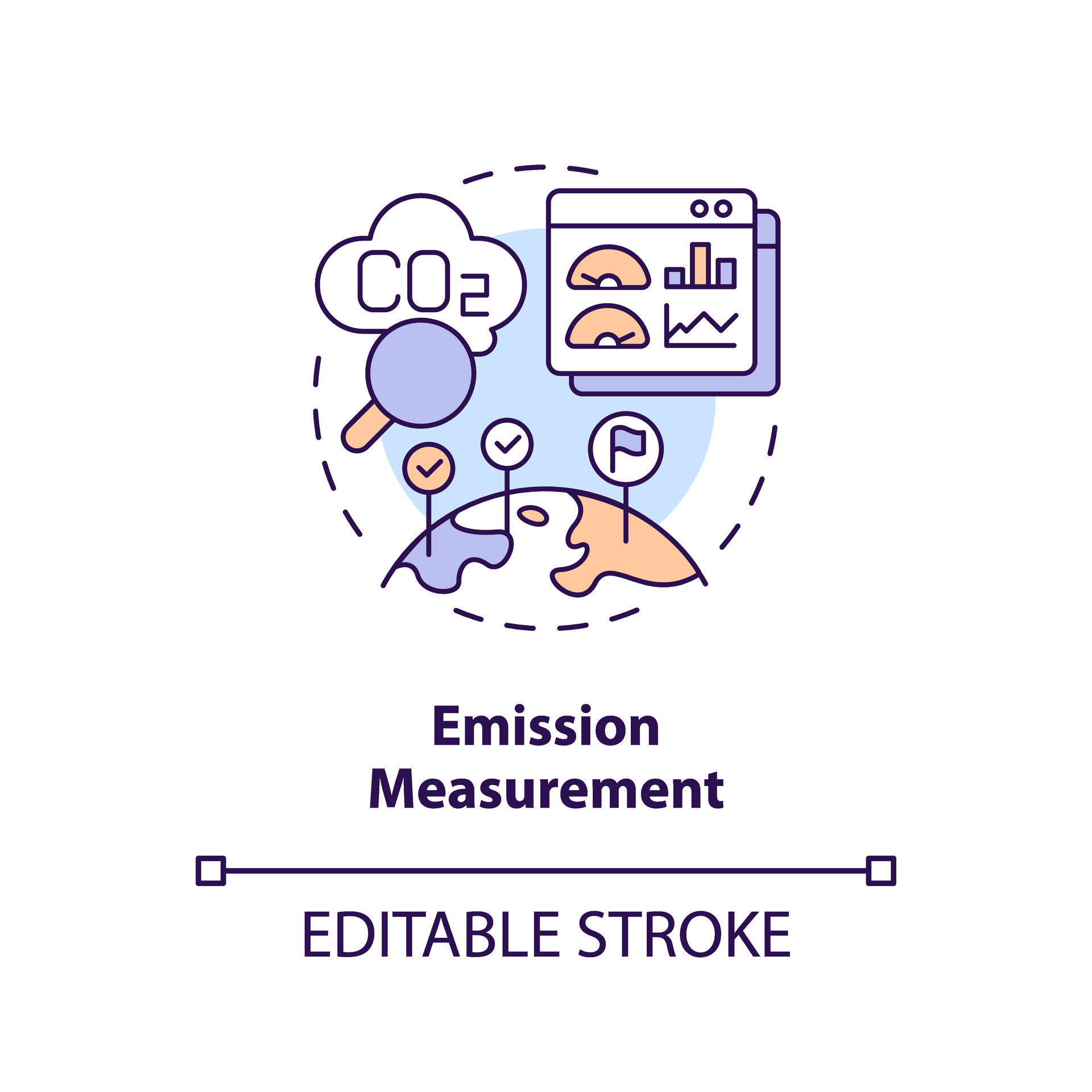 Editable emission measurement concept, isolated vector, thin line icon