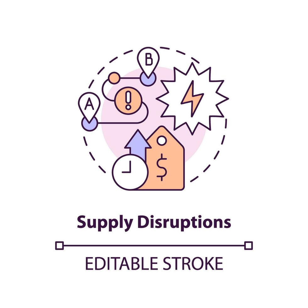 Editable supply disruptions concept, isolated vector, thin line icon representing carbon border adjustment. vector