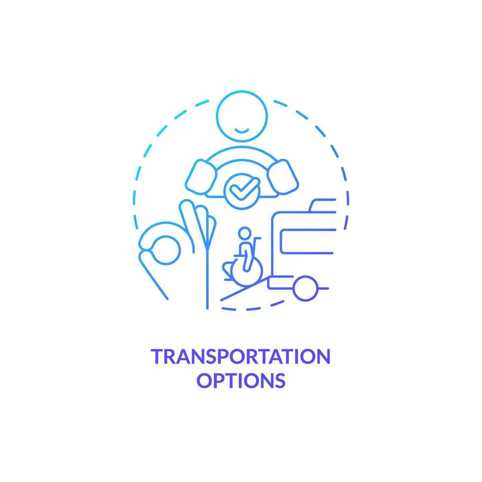 Transportation option blue gradient concept icon. People with disabilities. Transport service. Ride sharing. Safe travel abstract idea thin line illustration. Isolated outline drawing vector