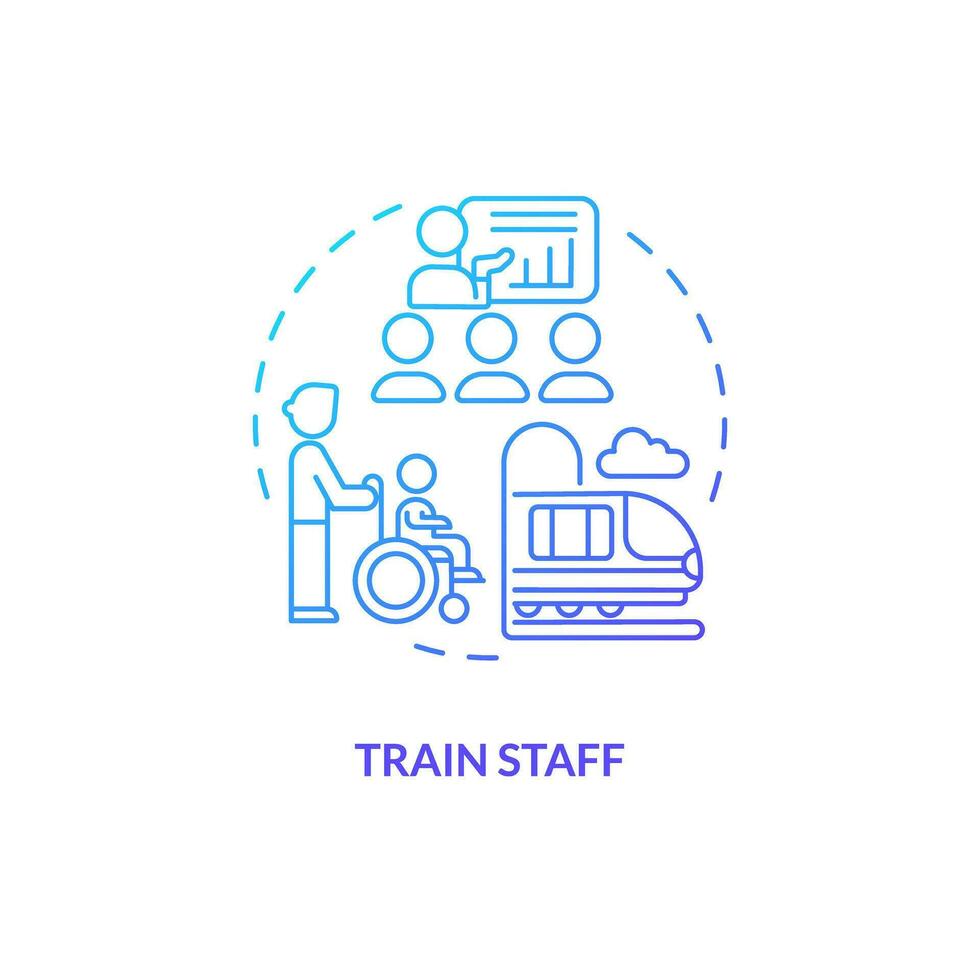 Train staff blue gradient concept icon. Cultural sensitivity. Disability assistance. Travel experience. Customer service abstract idea thin line illustration. Isolated outline drawing vector