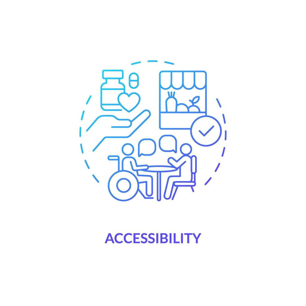 Accessibility blue gradient concept icon. No barrier. Public service. Help care. Well being. Disability access. Social inclusion abstract idea thin line illustration. Isolated outline drawing vector
