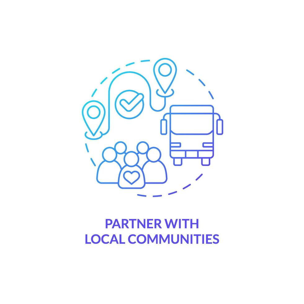 Partner with local communities blue gradient concept icon. Public transport. Accessible city. Travel experience. Equal opportunity abstract idea thin line illustration. Isolated outline drawing vector