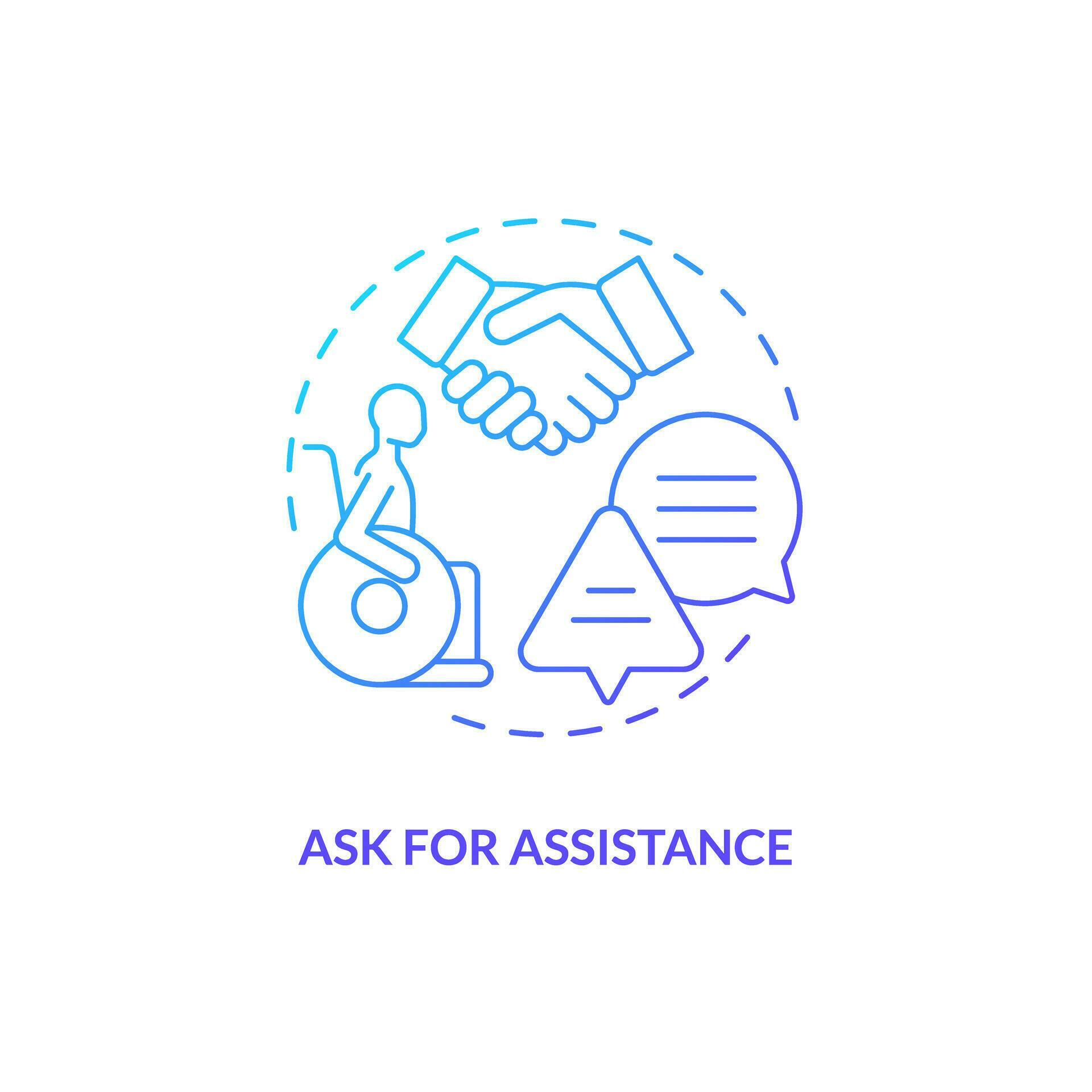 Ask for assistance blue gradient concept icon. Disability service ...