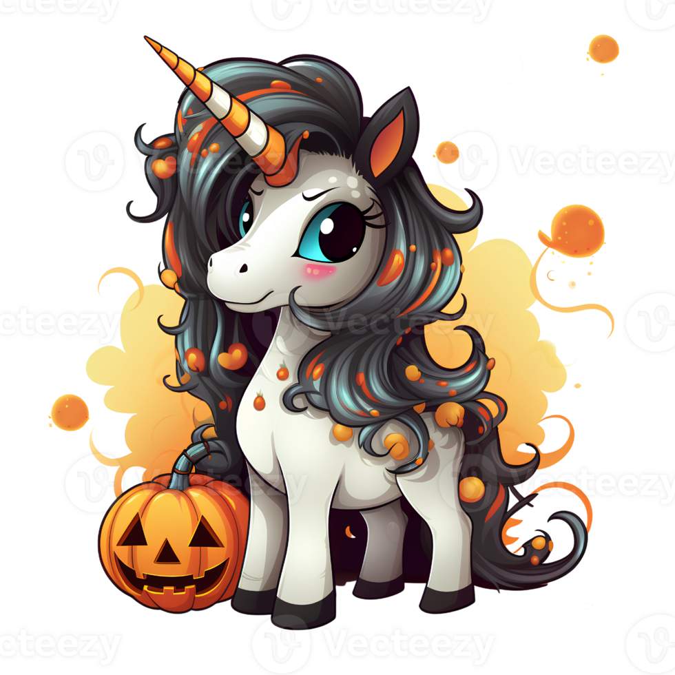 unicorn halloween pumpkin ai generative png