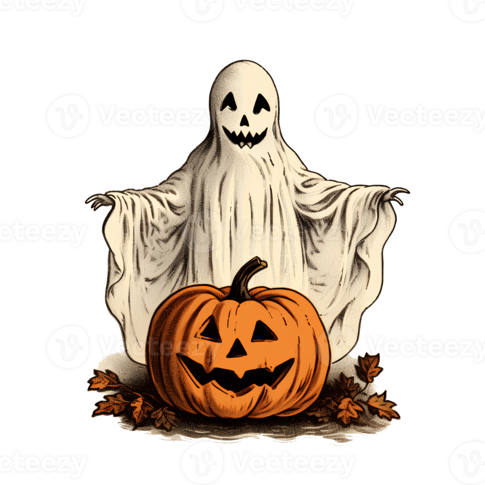 ghost pumpkin vintage ai generative png