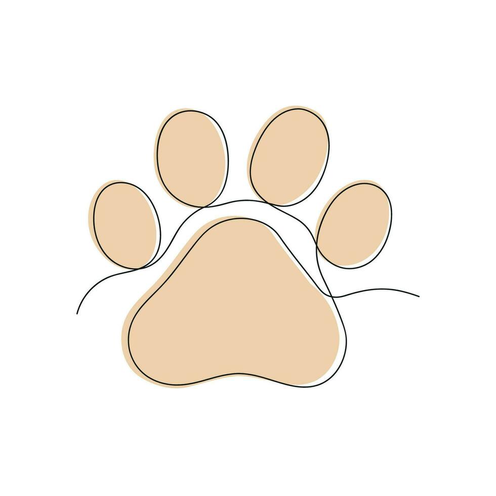 Paw drawn in one continuous line in color. One line drawing, minimalism. Vector illustration.