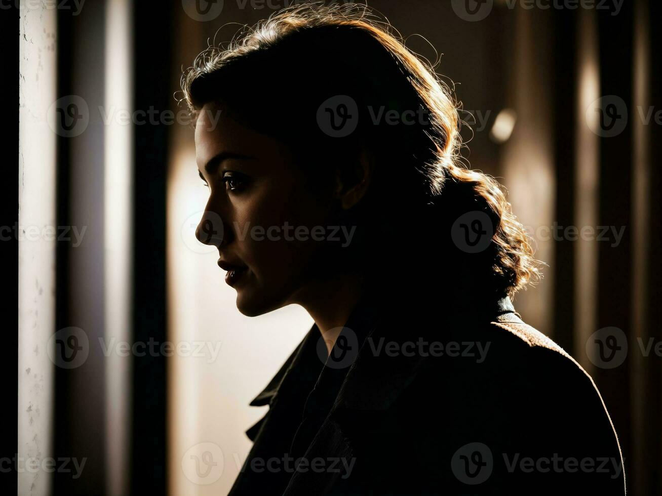 photo of serious detective woman in crime scene, generative AI