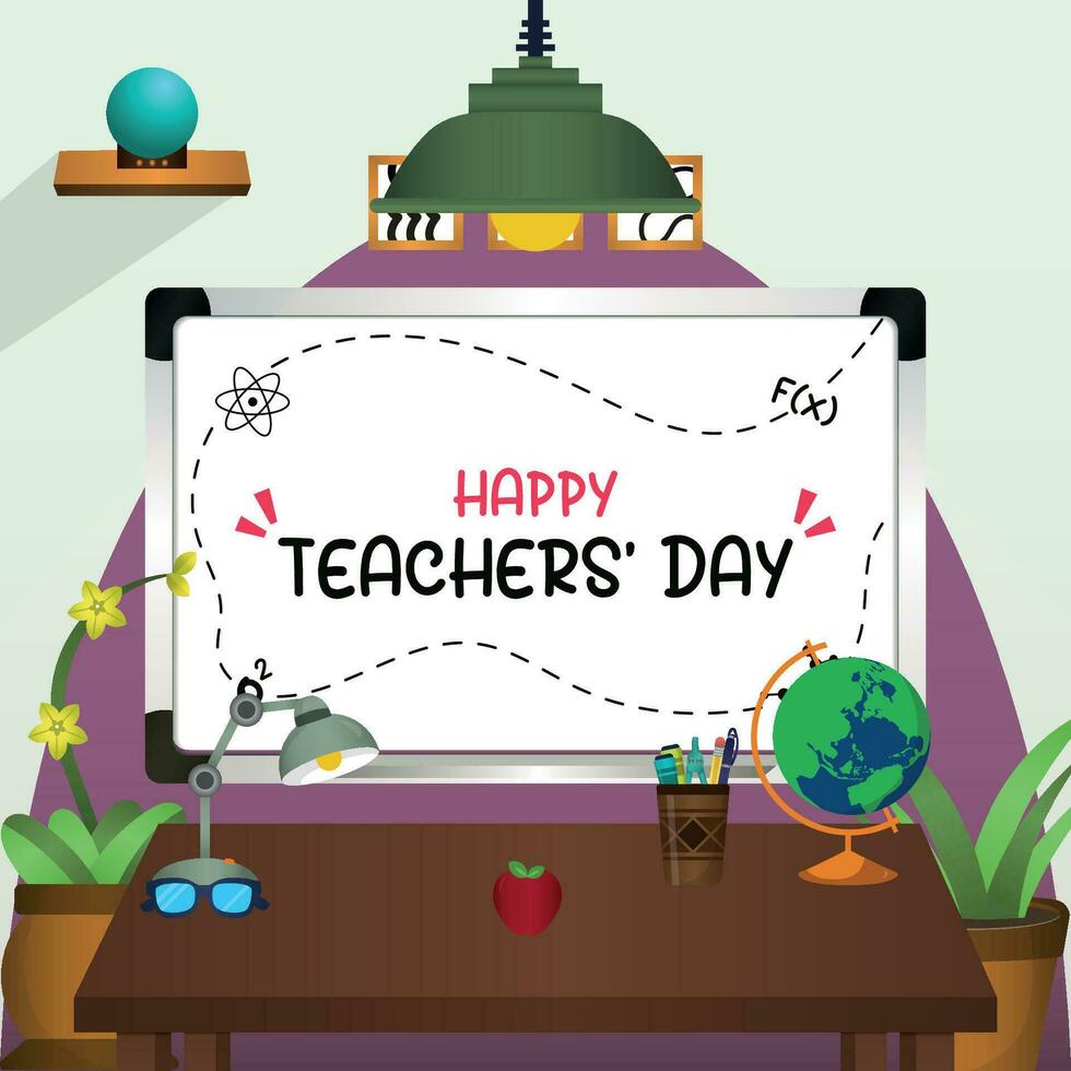 Social Media Template Happy Teachers' Day With Classroom Themes Illustration V4 vector