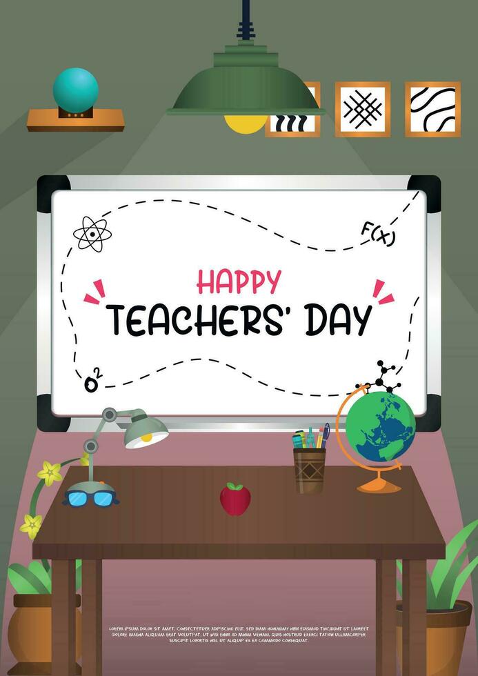 Poster Template Happy Teachers' Day With Classroom Themes Illustration V4 vector