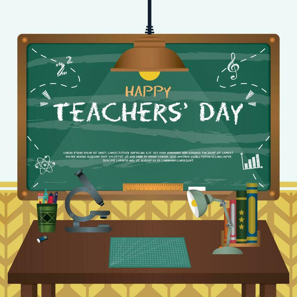 Social Media Template Happy Teachers' Day With Classroom Themes Illustration V3 vector