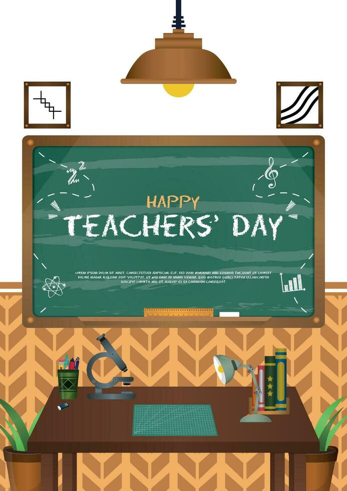 Poster Template Happy Teachers' Day With Classroom Themes Illustration V3 vector