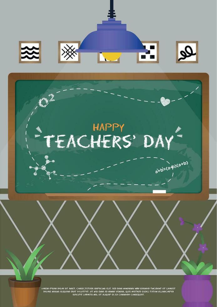 Poster Template Happy Teachers' Day With Classroom Themes Illustration V2 vector