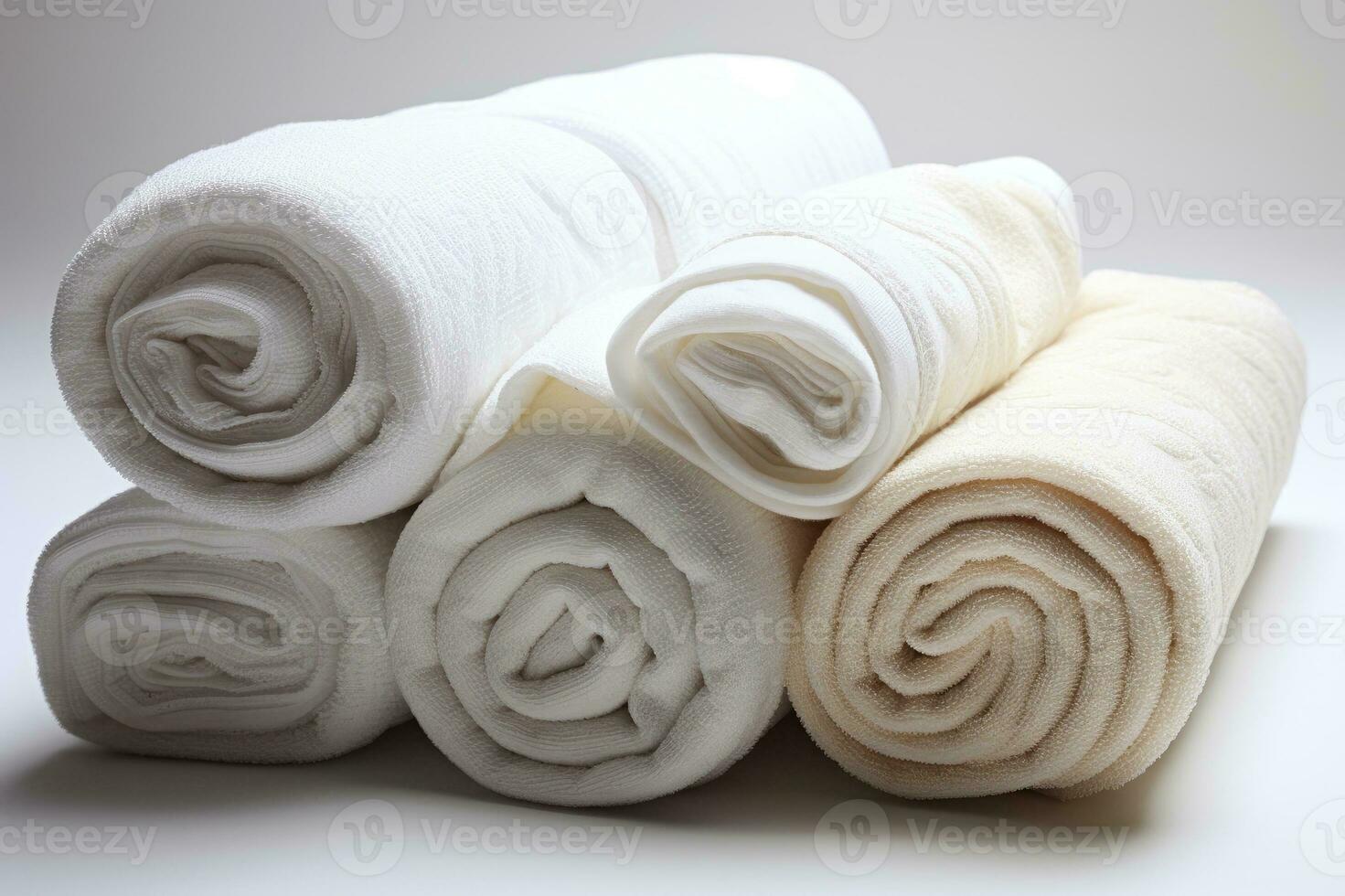 Rolled and prepared towels for guest use. photo