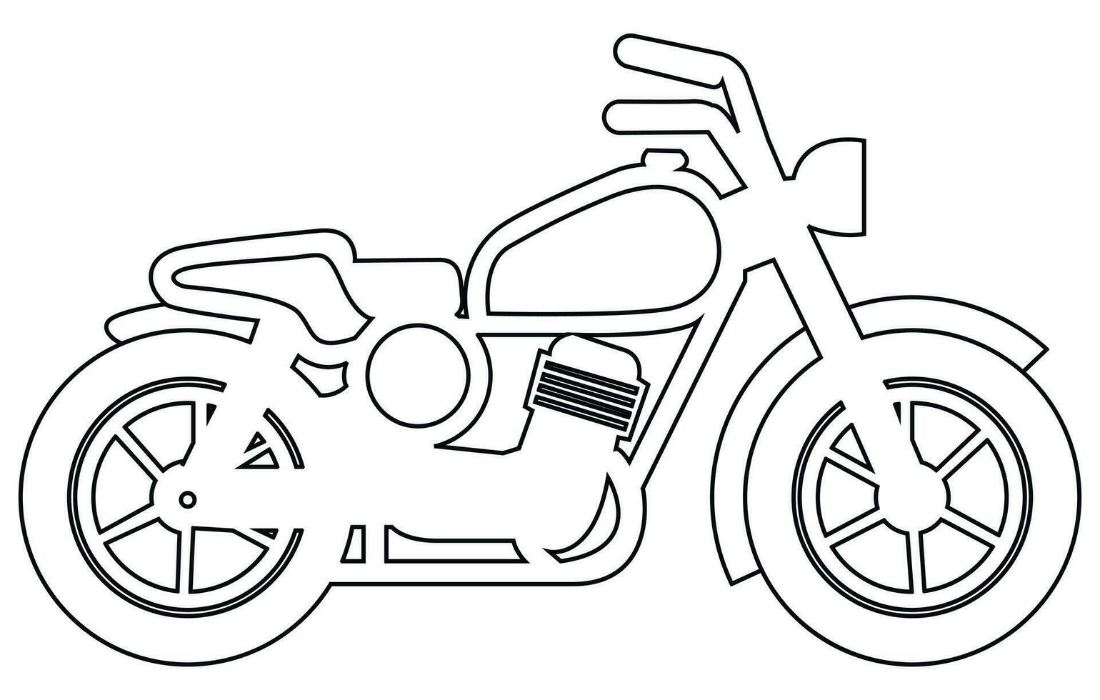 Vector line art motorcycle for concept design. Sport bike black contour outline sketch illustration isolated on white background. Stroke without fill.