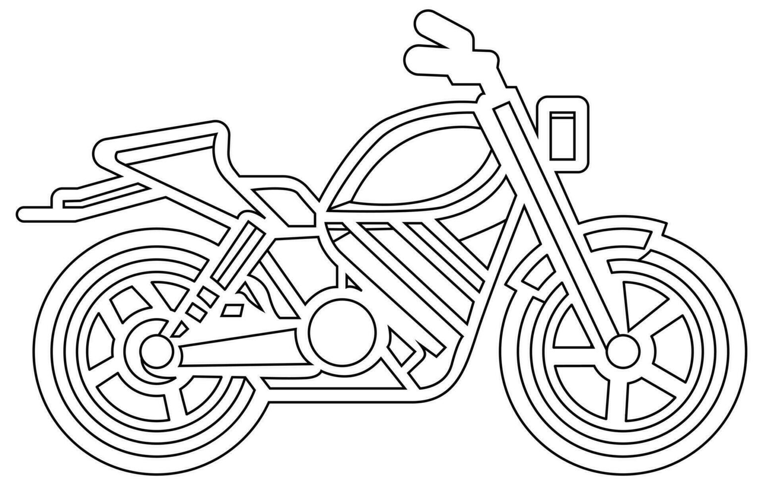 Vector line art motorcycle for concept design. Sport bike black contour outline sketch illustration isolated on white background. Stroke without fill.