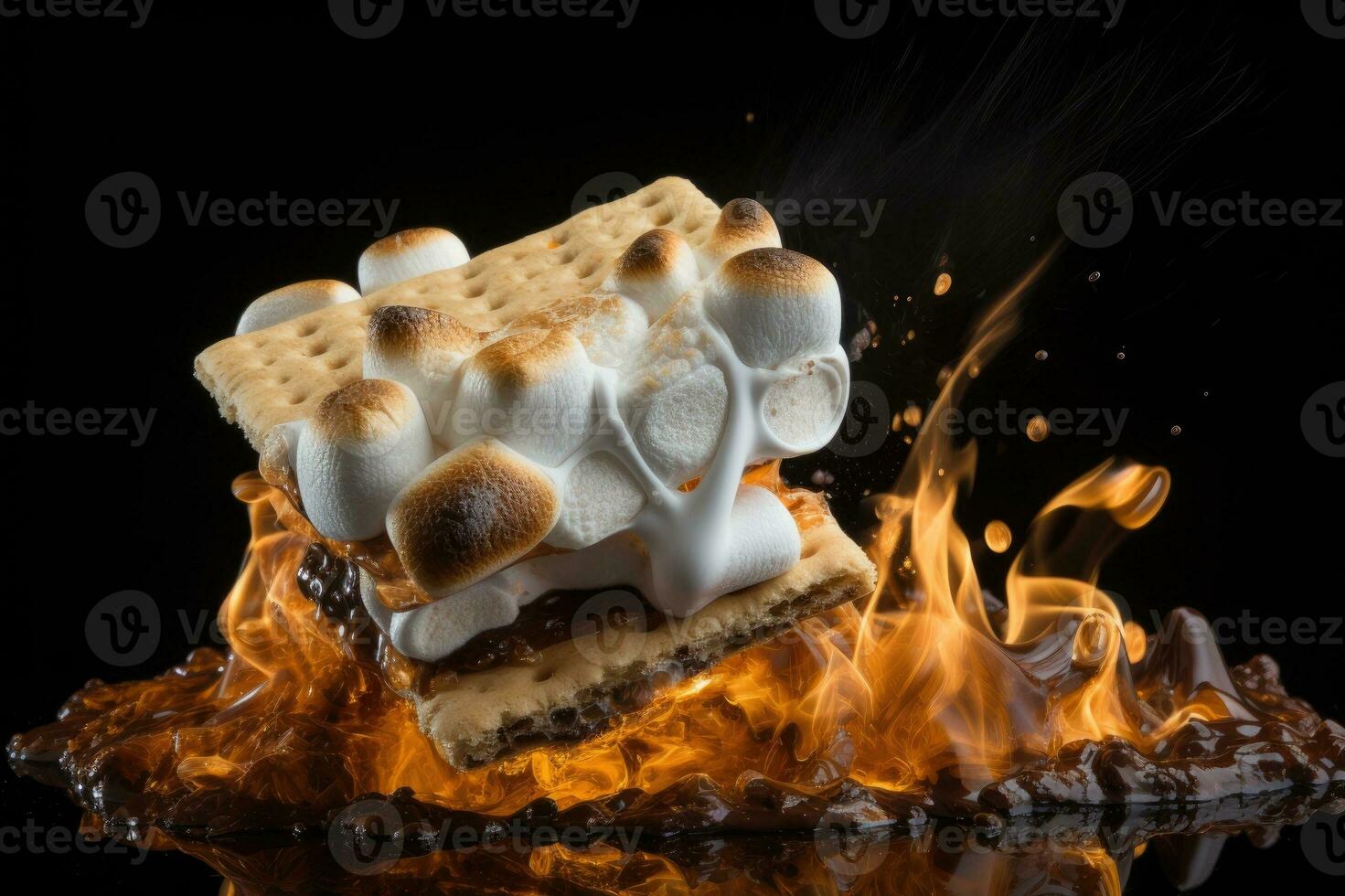 Homemade marshmallow s'mores with chocolate on crackers. Generative AI photo